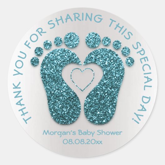 Blauwgroen hartslag Baby shower gunst Hartelijk da Ronde Sticker (Voorkant)