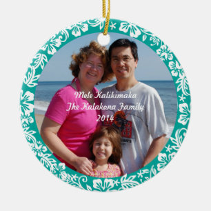 Blauwgroen Hawaiian Hibiscus-kerstfotoornament Keramisch Ornament