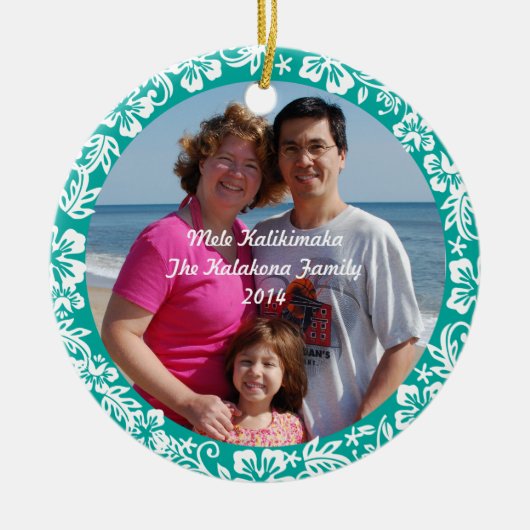 Blauwgroen Hawaiian Hibiscus-kerstfotoornament Keramisch Ornament (Voorkant)