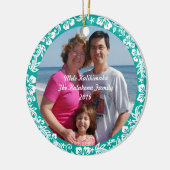 Blauwgroen Hawaiian Hibiscus-kerstfotoornament Keramisch Ornament (Links)