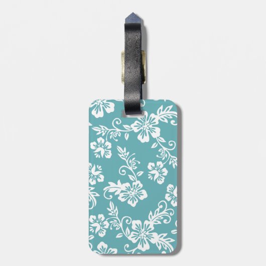 Blauwgroen Hawaiian Print Bagagelabel (Achterkant verticaal)