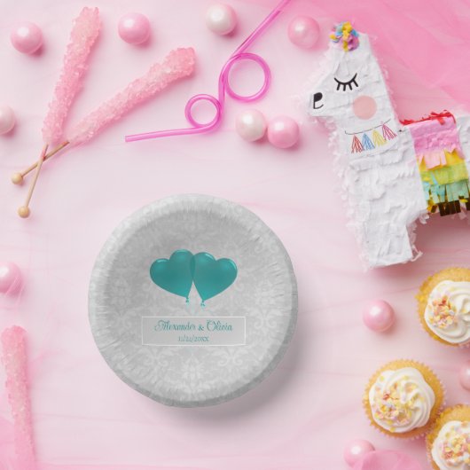 Blauwgroen Heart Balloons Weddenschap Papieren Kommen (Feest)