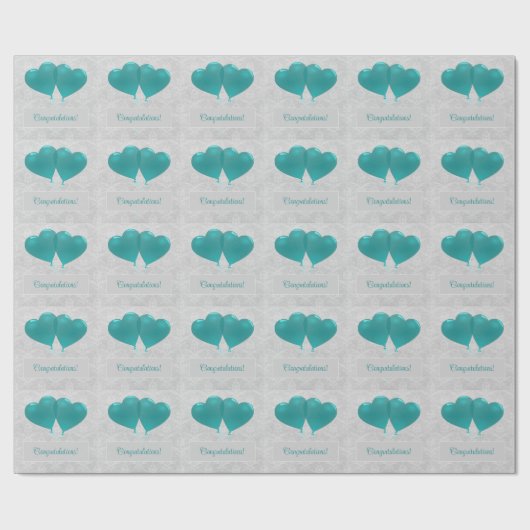 Blauwgroen Heart Balloons Wrapping Paper Cadeaupapier (Vlak)