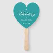 Blauwgroen Heart Elegant Script Blue Wedding Progr Handwaaier (Voorkant)