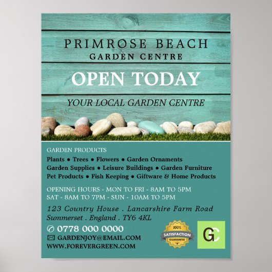Blauwgroen hek, tuincentrum, tuinbouwkundige poster (Voorkant)