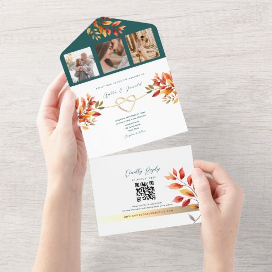Blauwgroen herfst bruiloft All-in-One Uitnodigen All In One Uitnodiging (Afscheurbaar)