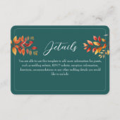 Blauwgroen herfst bruiloft details informatiekaartje (Voorkant)