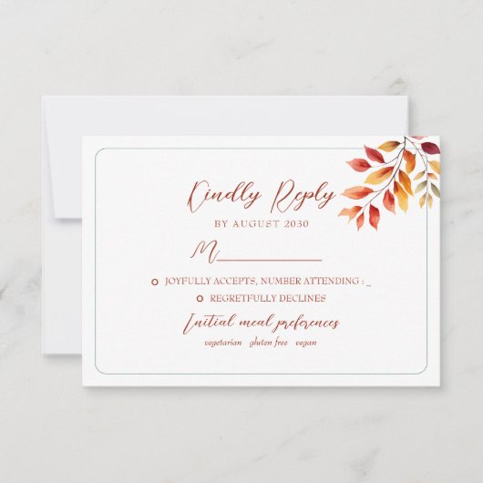 Blauwgroen herfst bruiloft RSVP-kaart RSVP Kaartje (Voorkant)