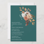 Blauwgroen Herfst Floral Modern Wedding Kaart (Voorkant)