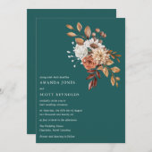Blauwgroen Herfst Floral Modern Wedding Kaart (Voorkant / Achterkant)