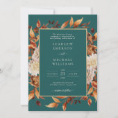 Blauwgroen Herfst Floral Wedding Kaart (Voorkant)