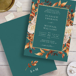 Blauwgroen Herfst Floral Wedding Kaart