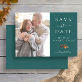 Blauwgroen herfst laat foto opslaan van de trouwda save the date