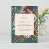 Blauwgroen Herfst Maroon Waterverf Bloemen Bruilof (Staand voorkant)