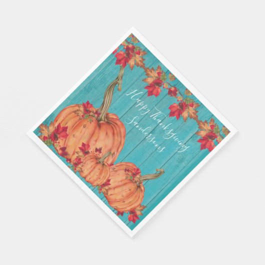 Blauwgroen herfst Oranje pompoenen van hout Servet (Hoek)