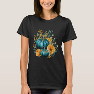 Blauwgroen herfst pompoen bloemenoogst Herfst blad T-shirt