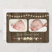 Blauwgroen Herfst Rustic Koord van Lichte Baby Aan Aankondiging (Achterkant)