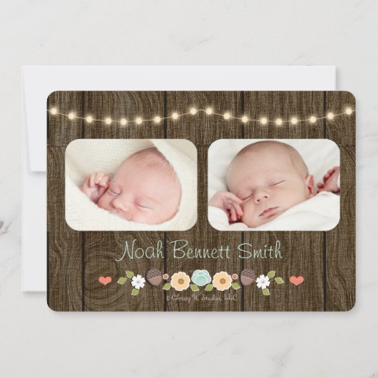 Blauwgroen Herfst Rustic Koord van Lichte Baby Aan Aankondiging (Achterkant)