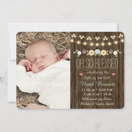 Blauwgroen Herfst Rustic Koord van Lichte Baby Aan Aankondiging (Voorkant)