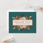 Blauwgroen Herfst Terracotta Leaves Hartelijk dank Kaart (Voorkant / Achterkant in situ)