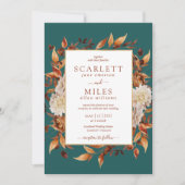 Blauwgroen Herfst Terracotta Waterverf Floral Wedd Kaart (Voorkant)