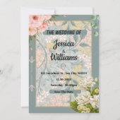 Blauwgroen Herfst Waterverf Floral bruiloft uitnod Kaart (Voorkant)