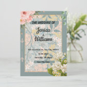 Blauwgroen Herfst Waterverf Floral bruiloft uitnod Kaart (Staand voorkant)