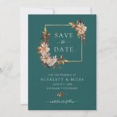 Blauwgroen Herfst Waterverf Floral Wedding Save The Date (Voorkant)