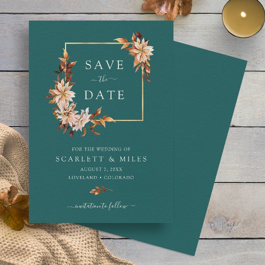 Blauwgroen Herfst Waterverf Floral Wedding Save The Date
