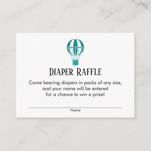 Blauwgroen Hete Luchtballon Luier Raffle Ticket Ka Informatiekaartje (Voorkant)