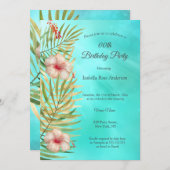 Blauwgroen hibiscus tropic Palm Gold Birthday Part Kaart (Voorkant / Achterkant)