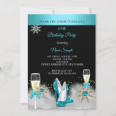 Blauwgroen High Heels Black Gold Champagne Party Kaart (Voorkant)