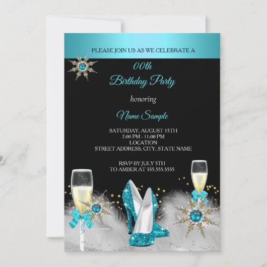 Blauwgroen High Heels Black Gold Champagne Party Kaart (Voorkant)