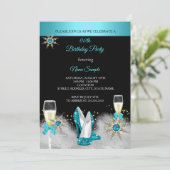 Blauwgroen High Heels Black Gold Champagne Party Kaart (Staand voorkant)