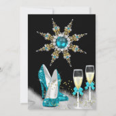 Blauwgroen High Heels Black Gold Champagne Party Kaart (Achterkant)