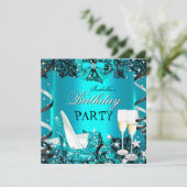Blauwgroen High Hiel Champagne Black Lace Birthday Kaart (Staand voorkant)