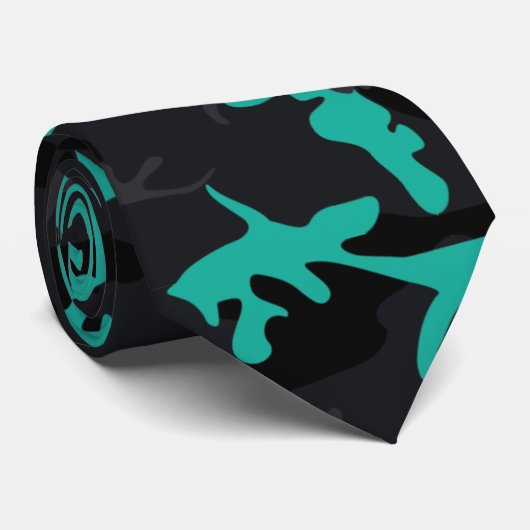 Blauwgroen Highlights Camo Stropdas (Opgerold)