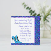 Blauwgroen hoge hak Paarse Sequin Sweet Sixteen Pa Kaart (Staand voorkant)