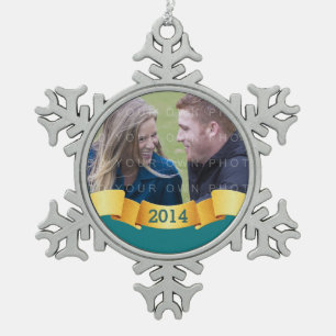 Blauwgroen Holiday Banner Foto Ornament