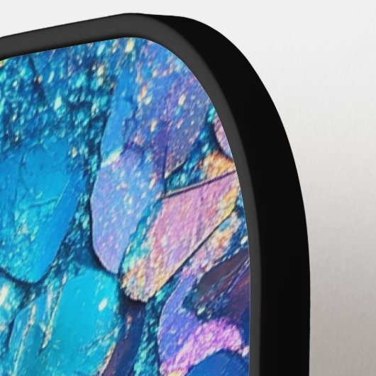 Blauwgroen holografisch glitterglammonogram pickleball paddle (Links Detail)