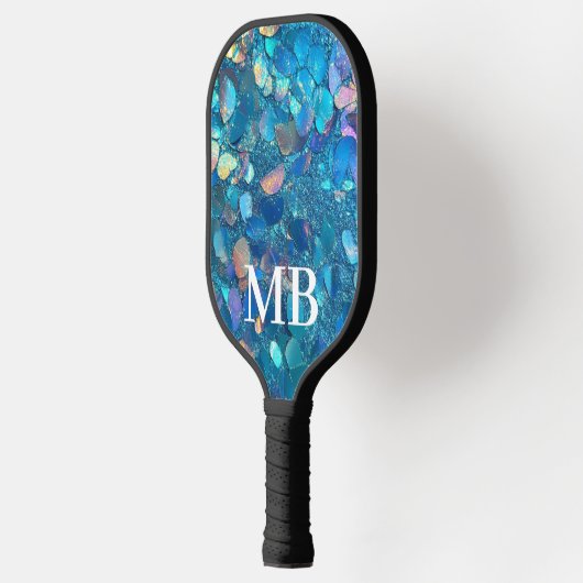 Blauwgroen holografisch glitterglammonogram pickleball paddle (Links)