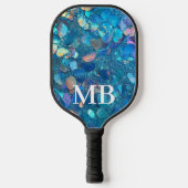 Blauwgroen holografisch glitterglammonogram pickleball paddle (Voorkant)