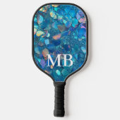 Blauwgroen holografisch glitterglammonogram pickleball paddle (Achterkant)