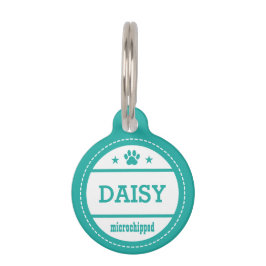 Blauwgroen hondennaam Microchipped Call My People Huisdierpenning