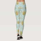 Blauwgroen Honeycomb Golden bijen Leggings (Achterkant)