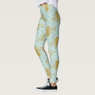 Blauwgroen Honeycomb Golden bijen Leggings