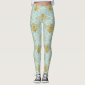 Blauwgroen Honeycomb Golden bijen Leggings (Voorkant)
