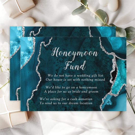 Blauwgroen Honeymoon Blue en Silver Agate Fund Informatiekaartje