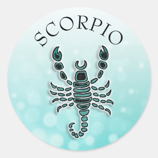 Blauwgroen Horoscoop Scorpio Ronde Sticker (Voorkant)