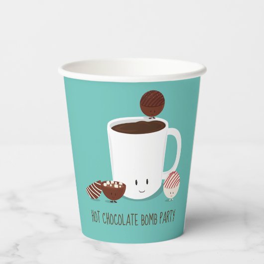 Blauwgroen Hot Chocolade Bomb Party Papieren Bekers (Achterkant)